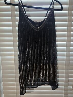NWOT AS by DF Black Sequin V-Neck Tank Top Sz XS